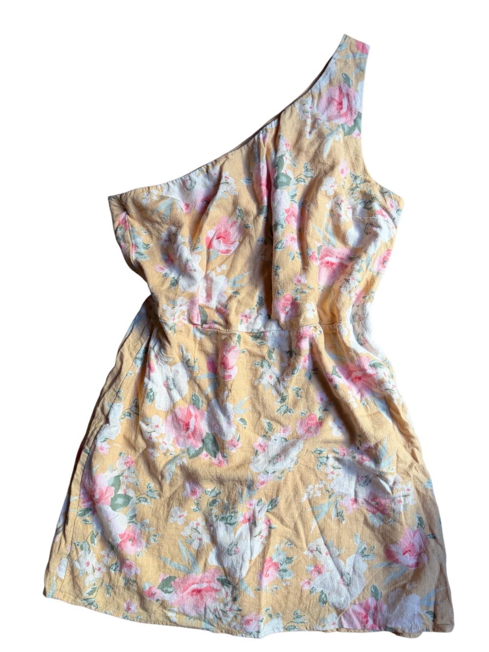 Abercrombie & Fitch One-Shoulder Yellow Floral Cottagecore Dress